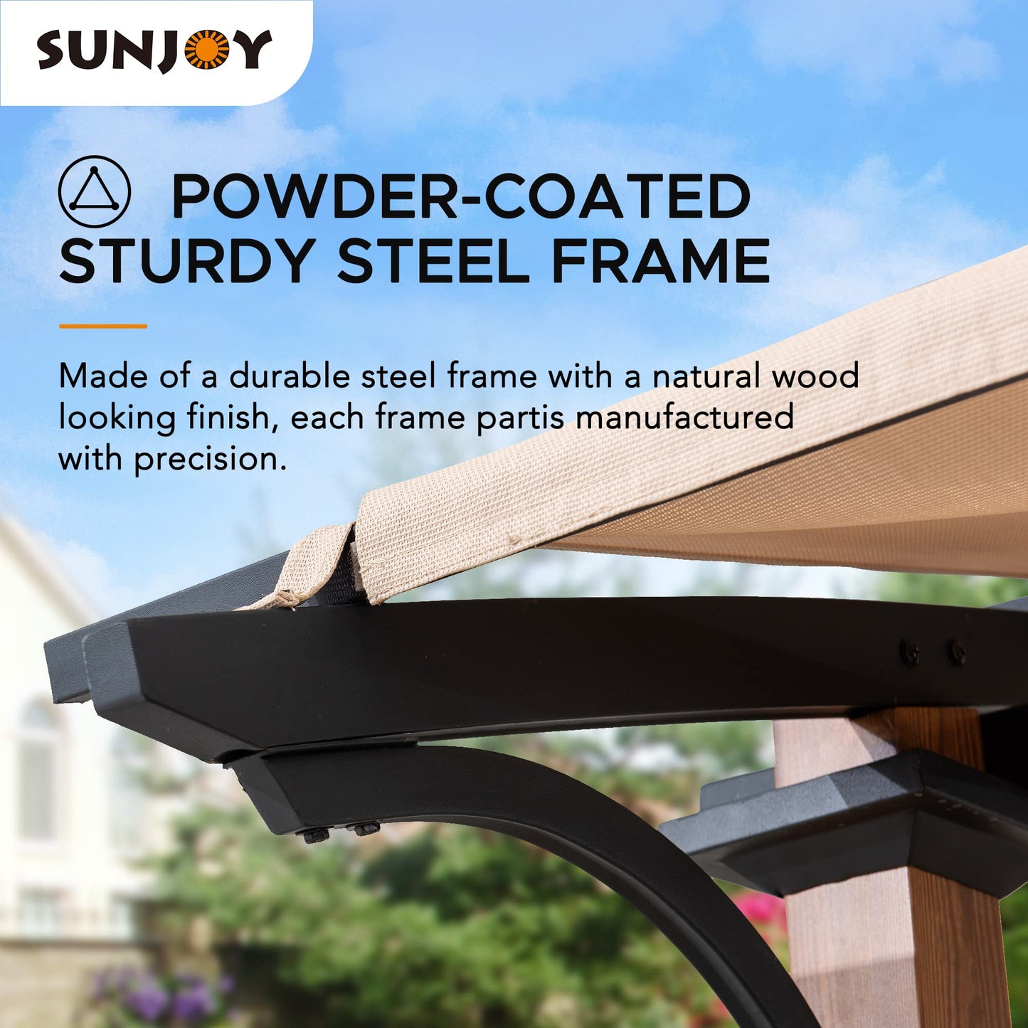 Sunjoy Outdoor Pergola 8.5 x 13 ft. Steel Arched Pergola with Tan Weather-Resistant Fabric Canopy for Patio, Backyard, Garden Activities - WoodArtSupply