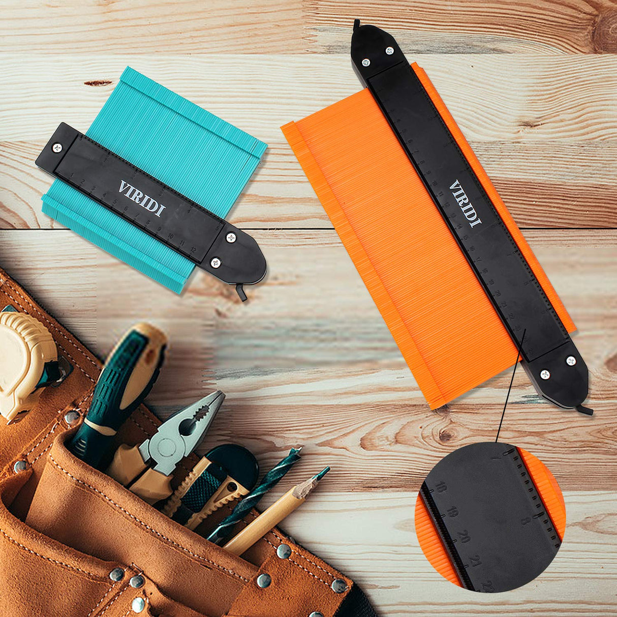 Contour Gauge with Lock, 2pcs 5&10 inch Profile Gauge Smart Measure Ruler Contour Duplicator Carpenter Tool for Vinyl Cutter Plank Install - Instant VIRIDI