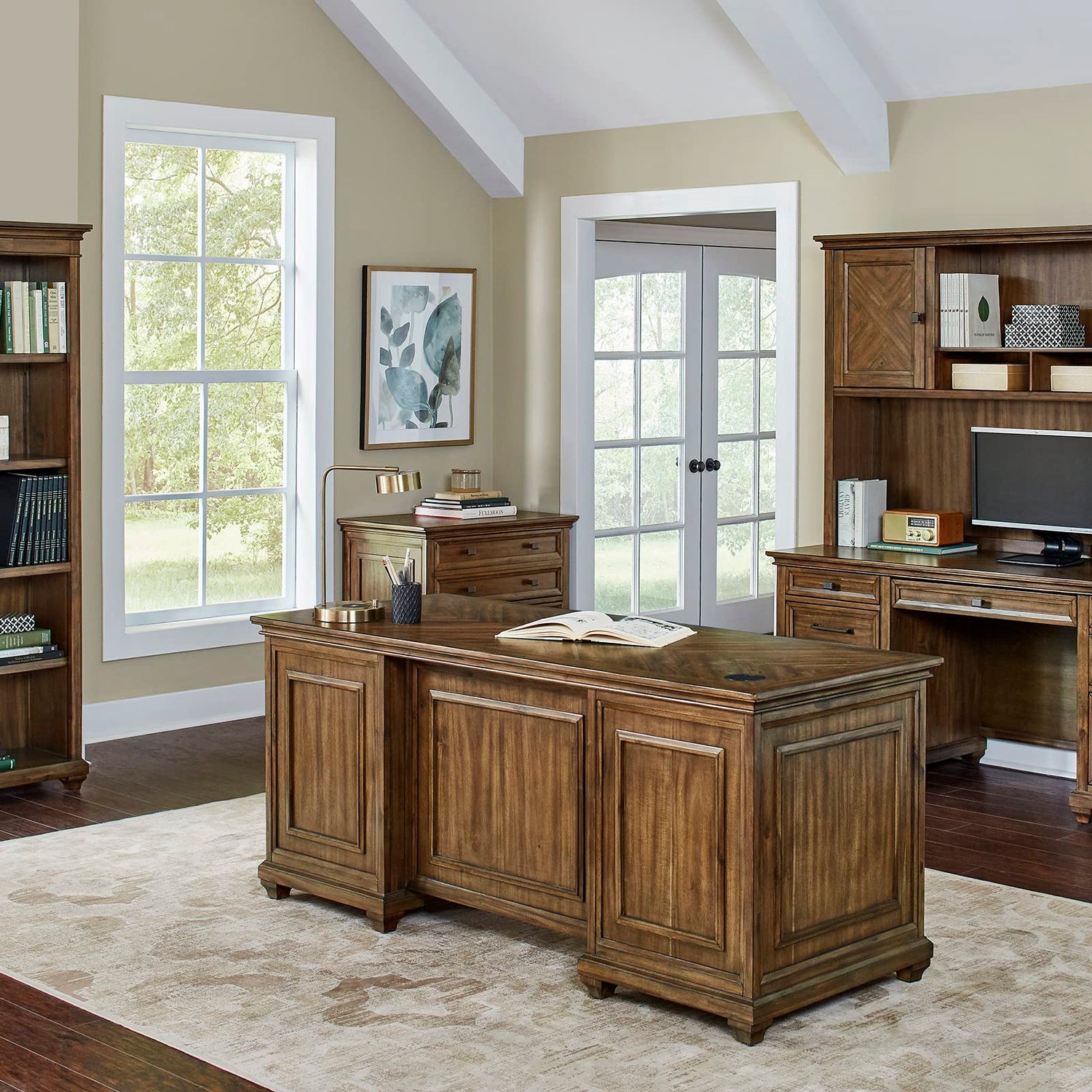Martin Furniture Traditional Wood Doors, Office Storage, Fully Assembled, Brown Hutch Martin Furniture
