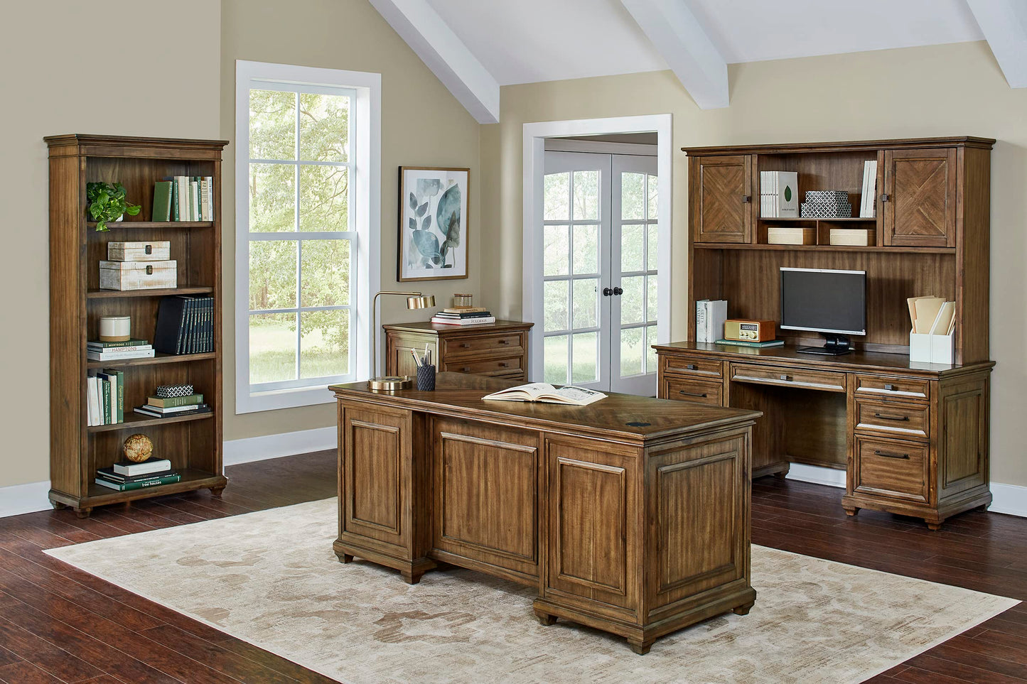 Martin Furniture Traditional Wood Doors, Office Storage, Fully Assembled, Brown Hutch - WoodArtSupply