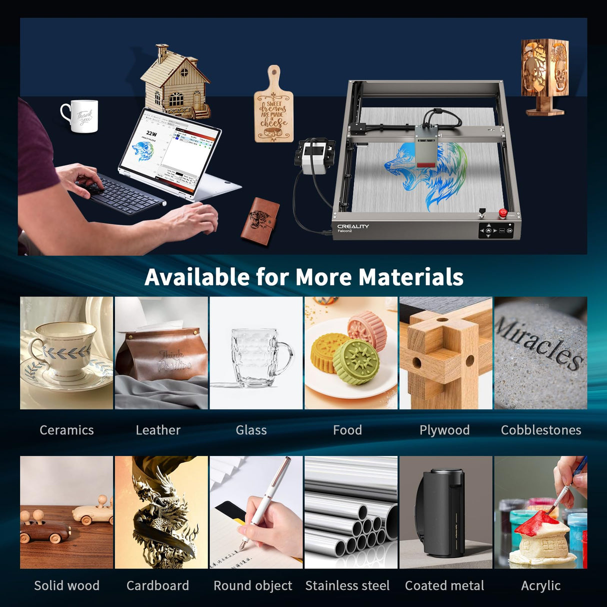 Official Creality Falcon 2 Laser Engraver, 22W Output Laser Cutter DIY Laser Engraving Machine, 25000mm/min Speed Integrated Air Assist Pre-Assembled Creality