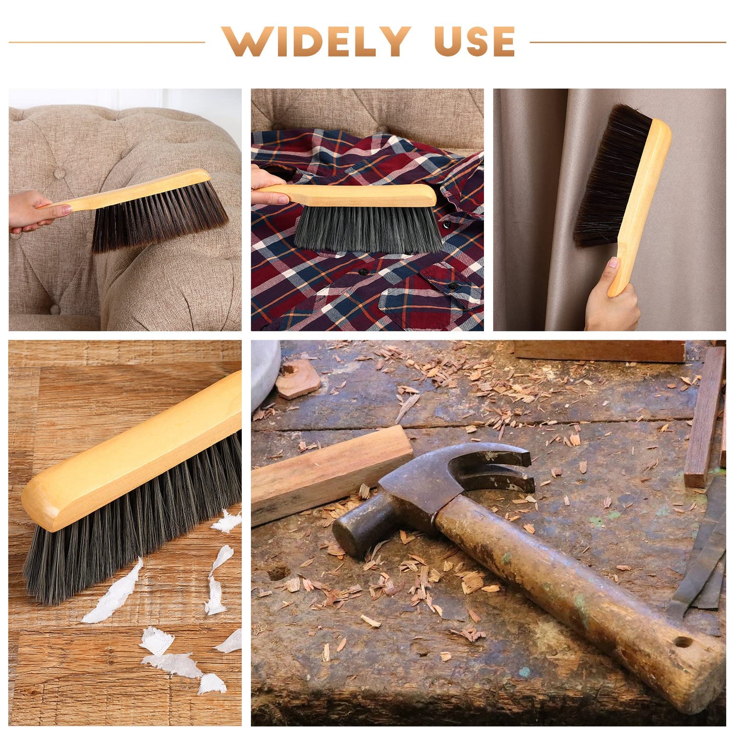 2 Pieces Wooden Bench Brushes Fireplace Brush Horse Hair Bench Brush Soft Bristles Long Wood Handle Dust Brush for Hearth Tidy Car Home Workshop Patelai