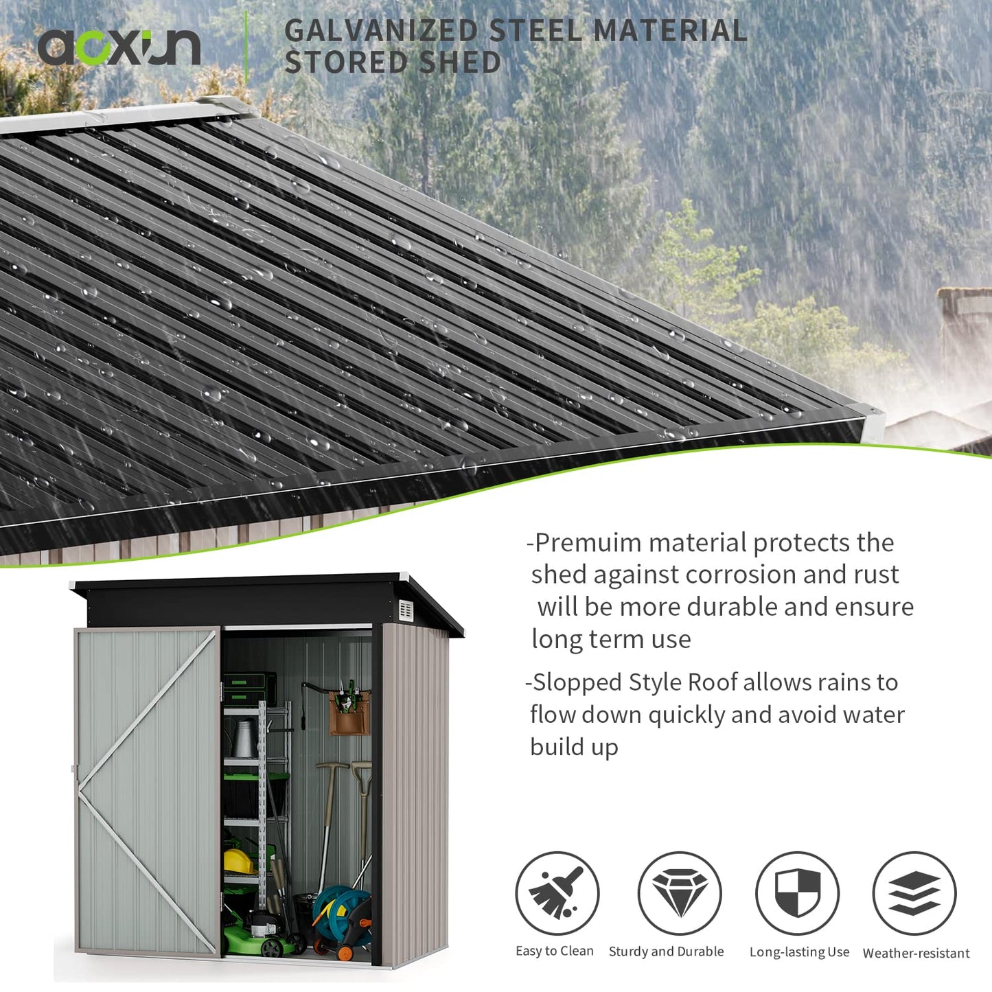 Aoxun Outdoor Storage Shed,5x3 FT, Garbage Can,Outdoor Metal Shed for Tool,Garden,Bike, Brown