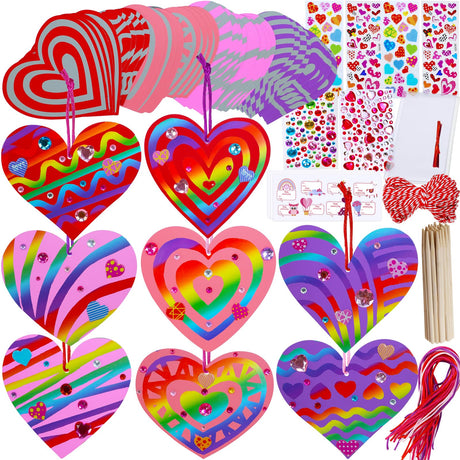 Winlyn 32 Sets Colorful Magic Color Scratch Valentine Hearts Ornaments Decorations Valentine Scratch Art Hearts Valentine's Day Craft Kits for Kids Winlyn