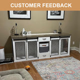 Extra Large Dog Crate Furniture, 85" Sliding Door Double Kennel for 2 Large Dogs Divided, Heavy Duty Wooden Dog Crate Kennel Furniture with 4 Dog okcomuy