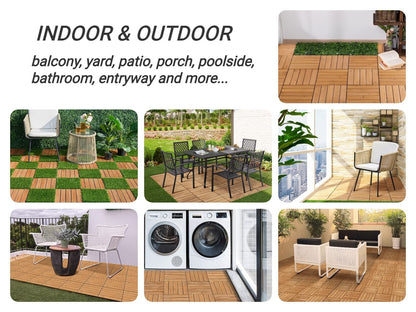 Yaheetech 27PCS Interlocking Patio Deck Tiles Outdoor Flooring for Garden Poolside Fir Wood Indoor Natural Wood