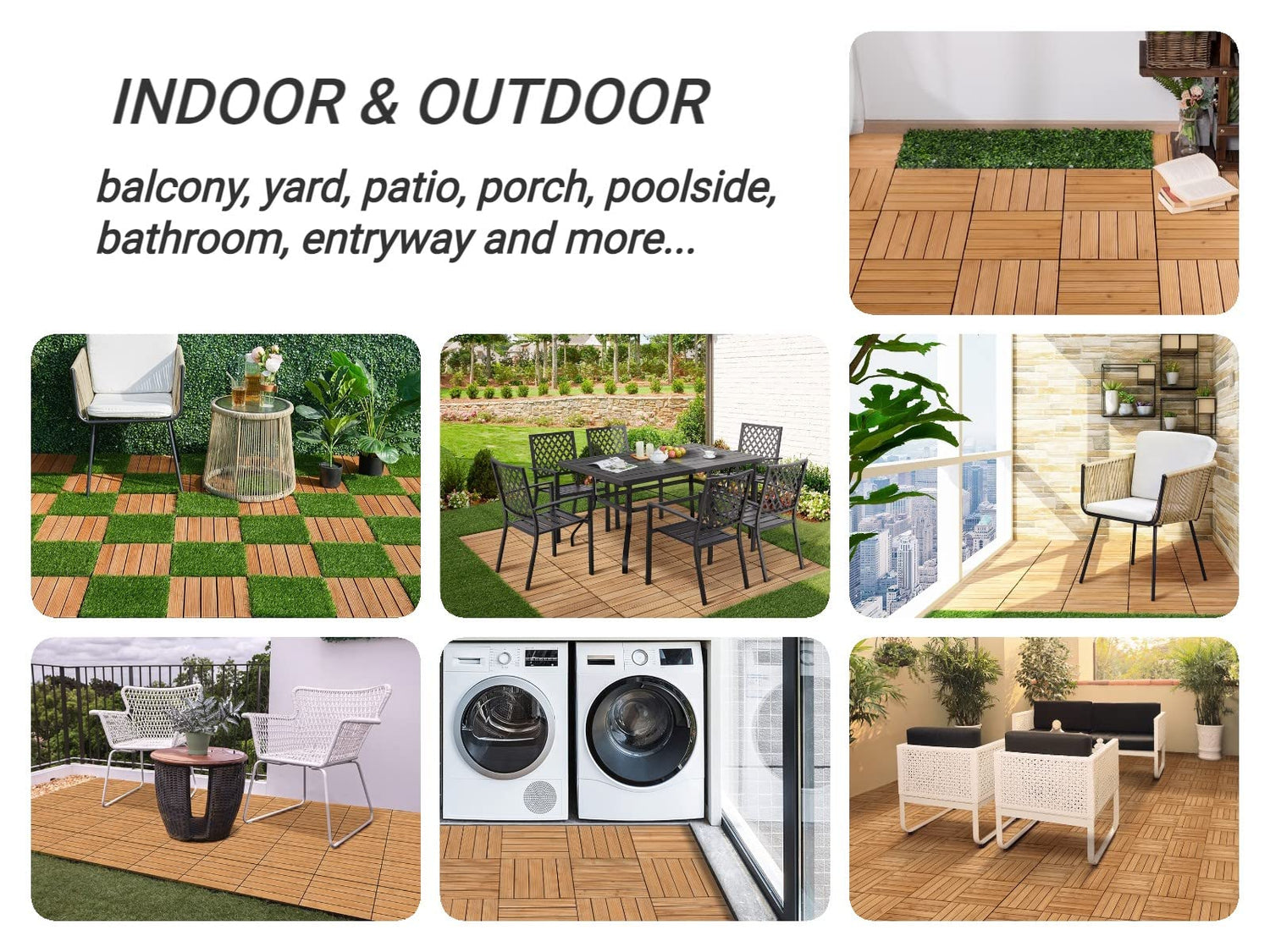 Yaheetech 27PCS Interlocking Patio Deck Tiles Outdoor Flooring for Garden Poolside Fir Wood Indoor Natural Wood Yaheetech