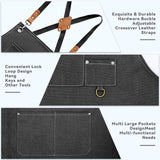 Bluegogo Chef Aprons for Men Women, Cotton Canvas Cross Back Adjustable Apron with Large Pockets for Kitchen Garden Salon, Size M to XXL (Black) Bluegogo