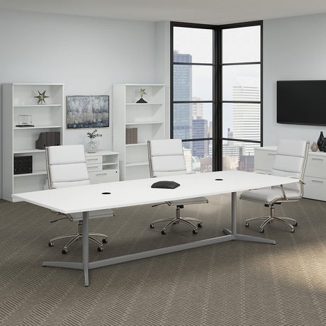 Bush Business Furniture Conference Table for 8-10 People | Boat Shaped 10 FT Engineered Wood Meeting Desk with Sturdy Metal Base for Office Bush Business Furniture