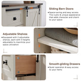 T4TREAM 5 Drawers Dresser for Bedroom w/Sliding Barn Door, Farmhouse Modern Tall Dresser 5 Chest of Drawers, Storage Organizer Dresser for Bedroom, T4TREAM