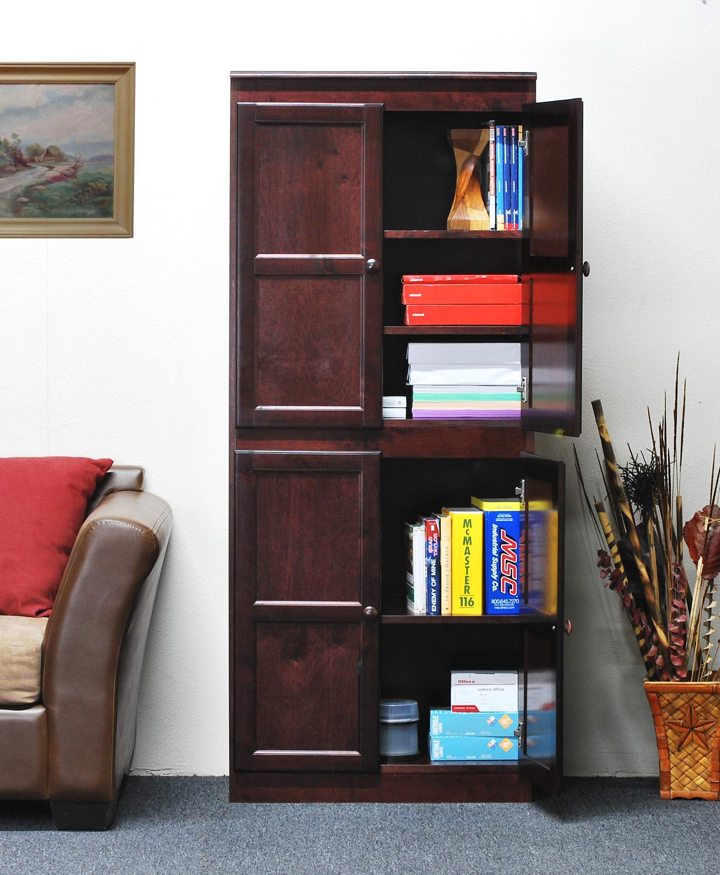 Traditional 72" Wood Storage Cabinet with 5-Shelves in Cherry