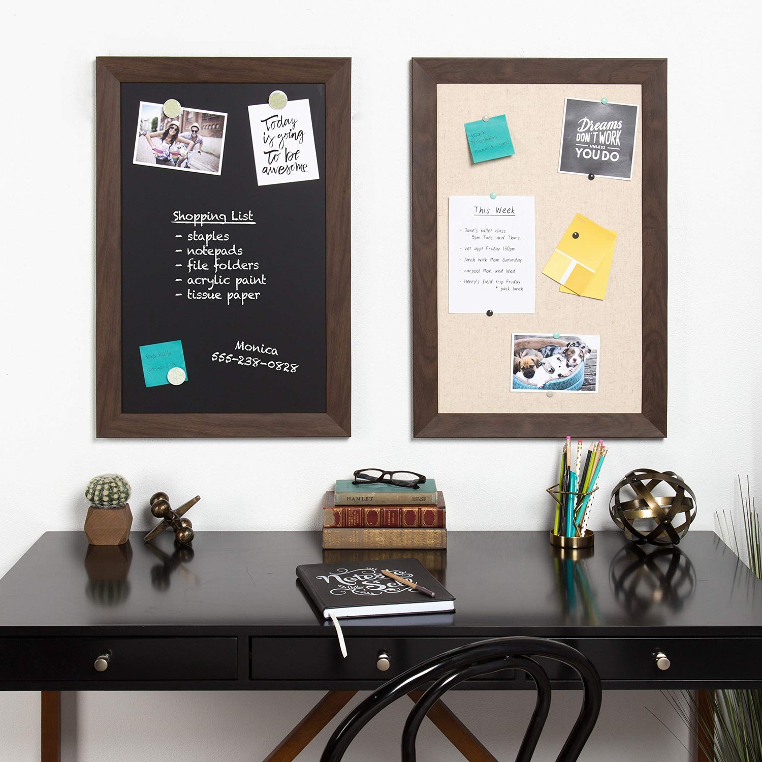 DesignOvation Beatrice Framed Linen Fabric Pinboard, 18x27, Walnut Brown DesignOvation