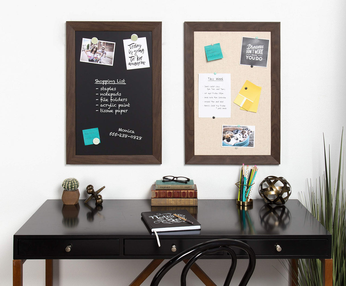 DesignOvation Beatrice Framed Linen Fabric Pinboard, 18x27, Walnut Brown DesignOvation