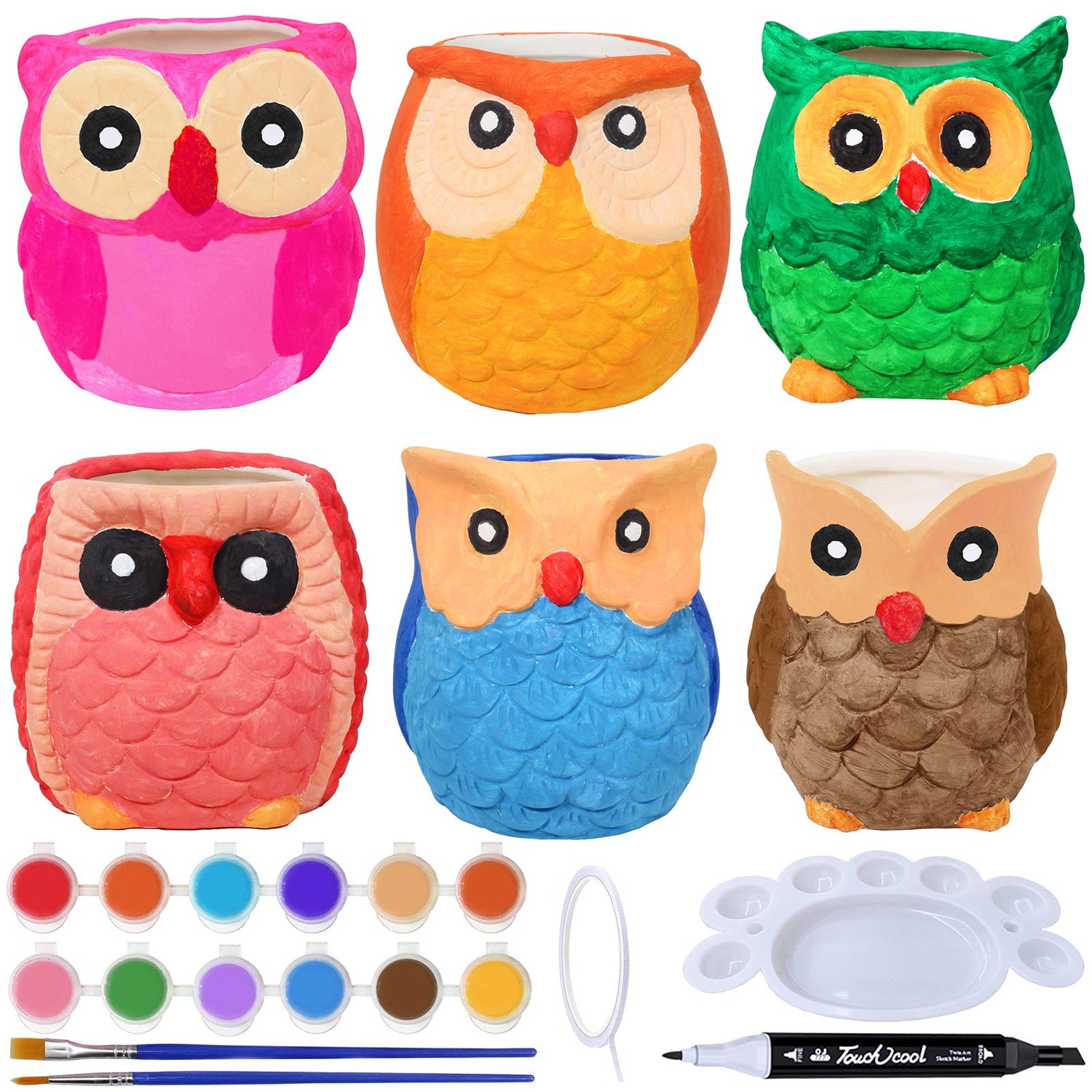 6 Sets DIY Ceramic Owl Succulent Pots Figurines Paint Craft Kit Unpainted Ceramic Bisque Paintable Owl Ceramic Flowerpots with Drainage Hole Ready to Winlyn