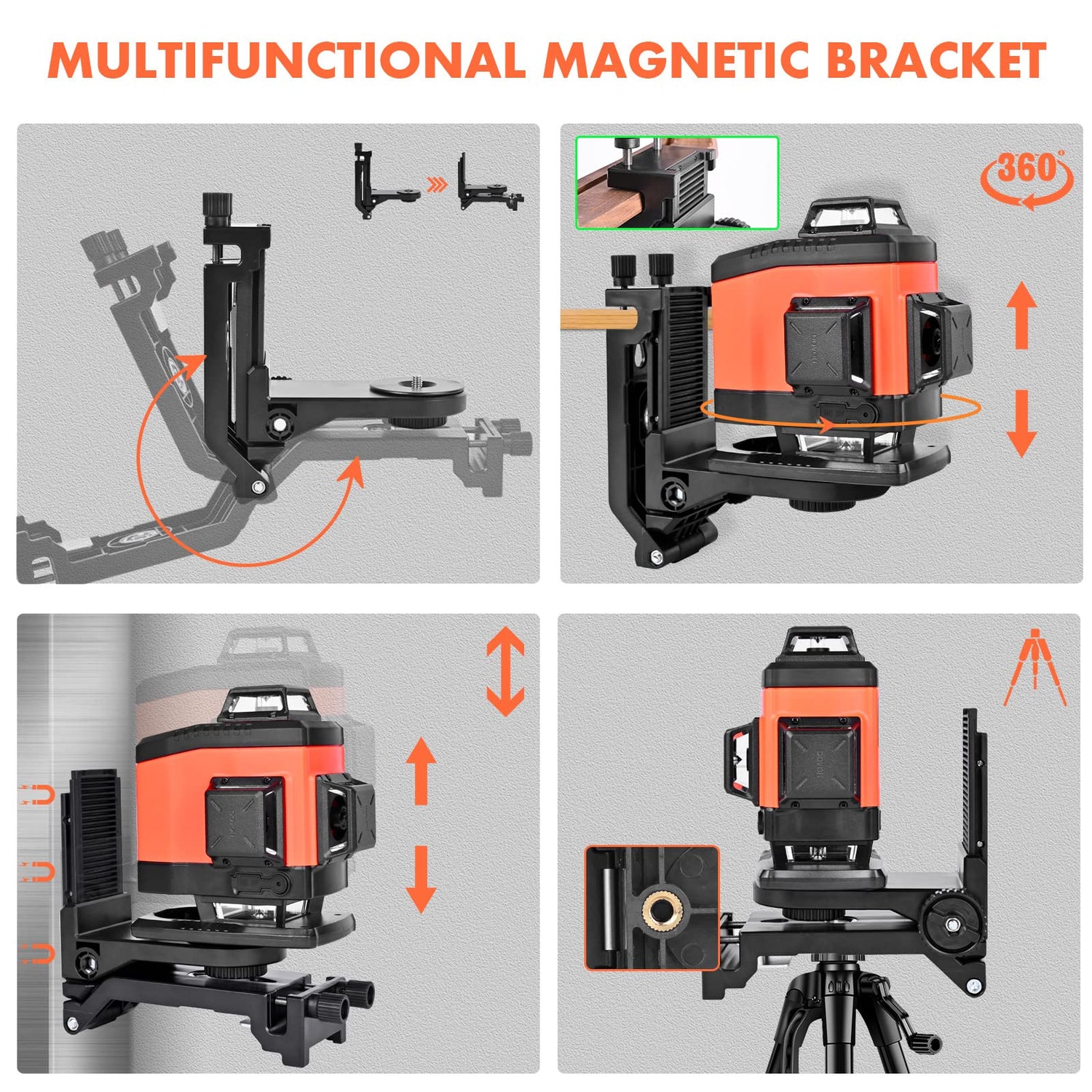 DOVOH 4x360° Laser Level 360 Self Leveling, 16 Line Laser Leveler for Construction Floor Tiling and Ceiling Rechargeable Green Beam 4D Plane Magnetic DOVOH