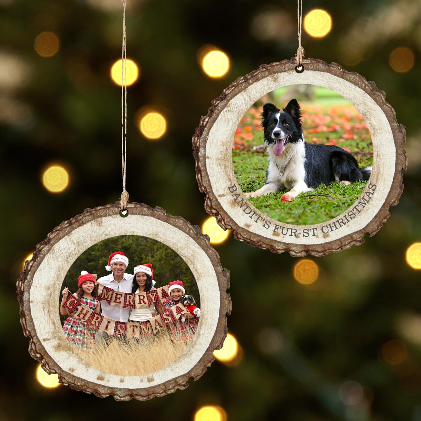 Let's Make Memories Personalized Christmas Ornament - Photo Only - Round - Rustic Wood - WoodArtSupply