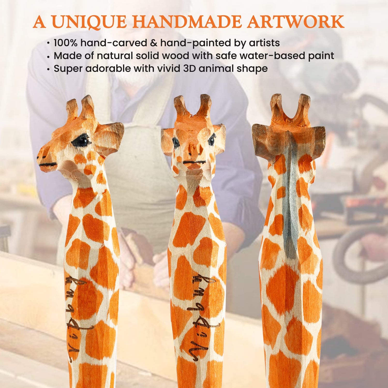 VIPbuy 2 Count 100% Handmade Wood Carved Gel Ink Pens -Novelty Refillable Writing Pens Office School Supplies Birthday Christmas Gift, Giraffe VIPbuy