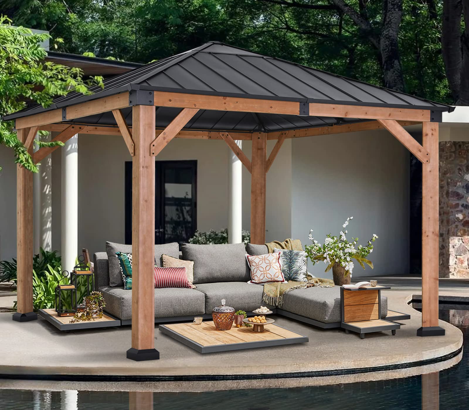 ABCCANOPY Wood Gazebo 11x11 - Outdoor Patio Wooden Gazebo with Hardtop Metal Roof for Garden, Backyard and Deck - WoodArtSupply