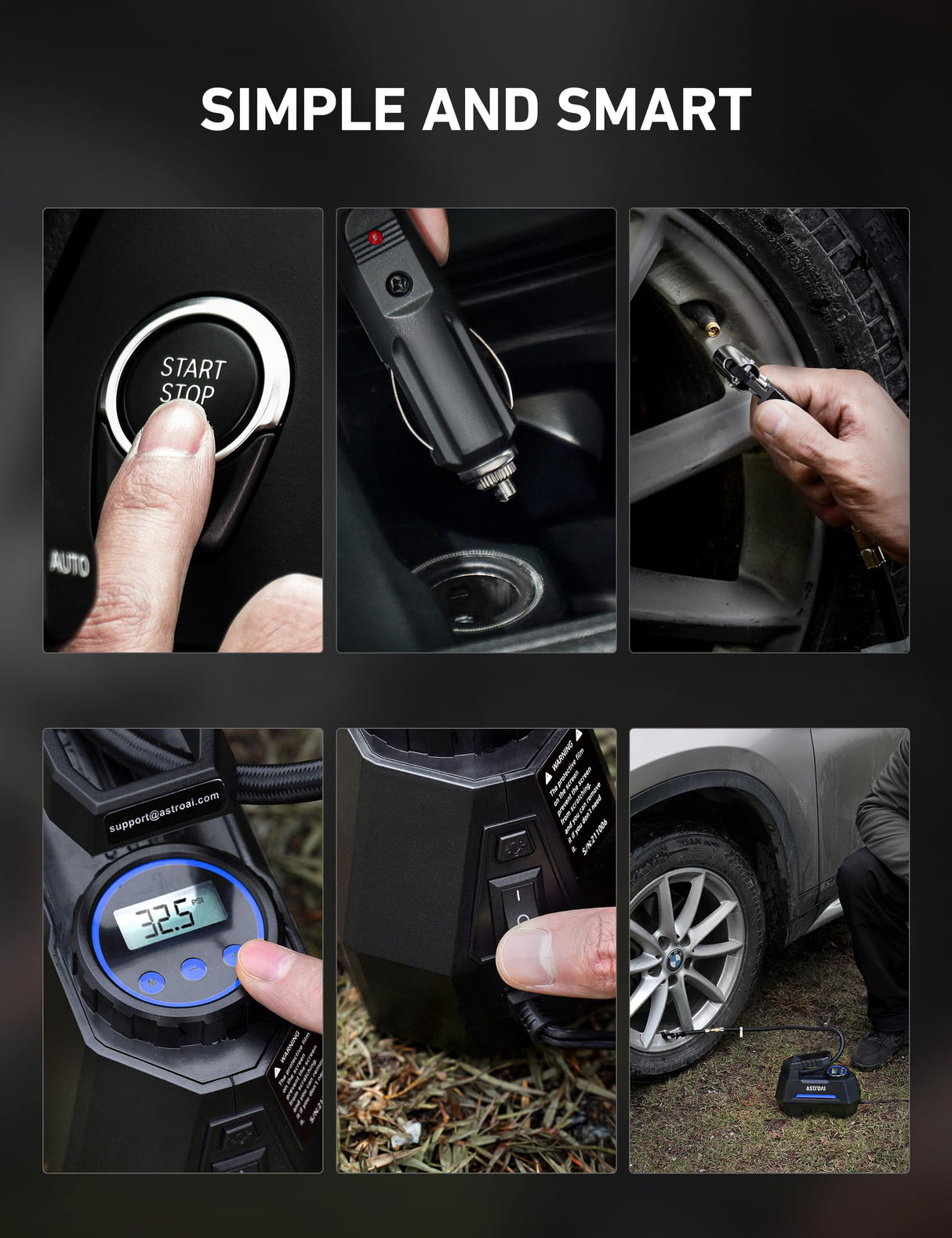 AstroAI Tire Inflator Portable Air Compressor Air Pump for Tires - Car Accessories, 12V DC Auto Pump with Digital Pressure Gauge, 100PSI with AstroAI