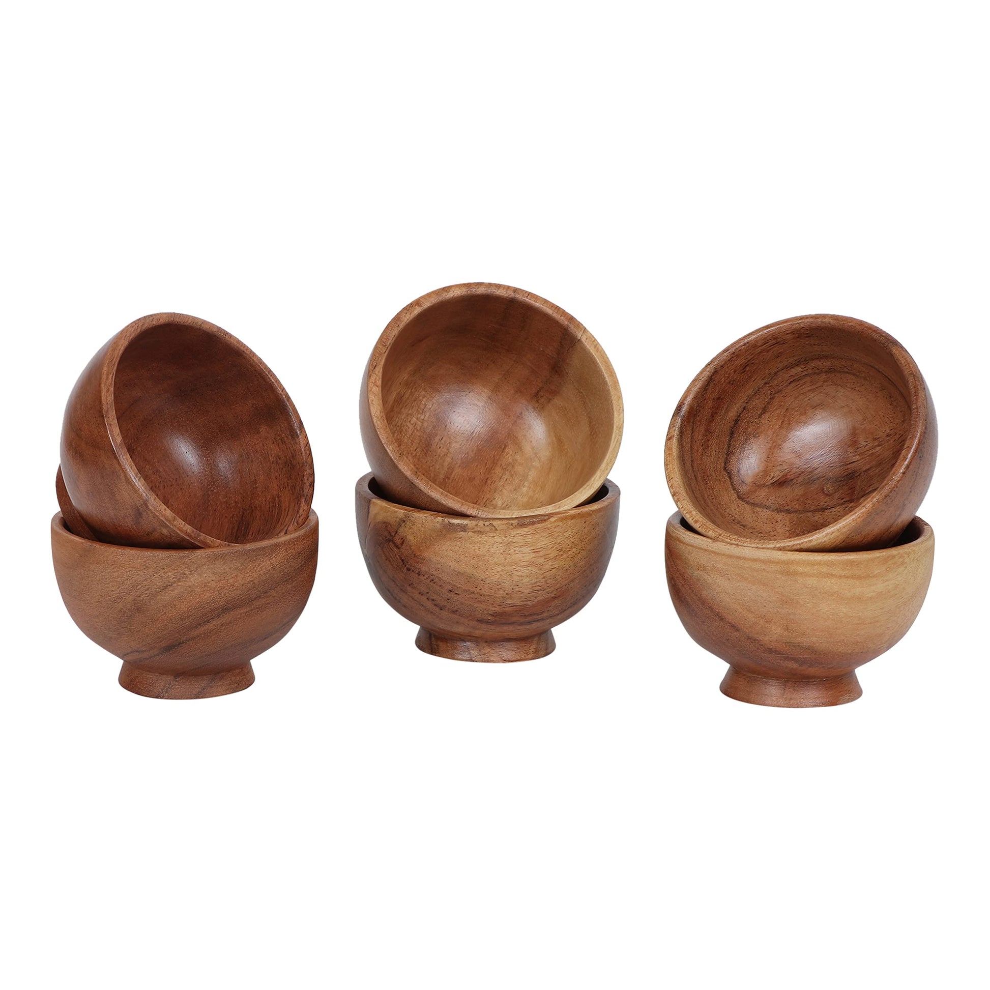 LAVAUX DESIGNS Set of 6 Acacia wood small bowls, 4 fl oz 3.25 * 2 inches | Hand carved wooden Kitchen Mini Cups for Dips, Sauce, Nuts, Prep, Spice & - WoodArtSupply