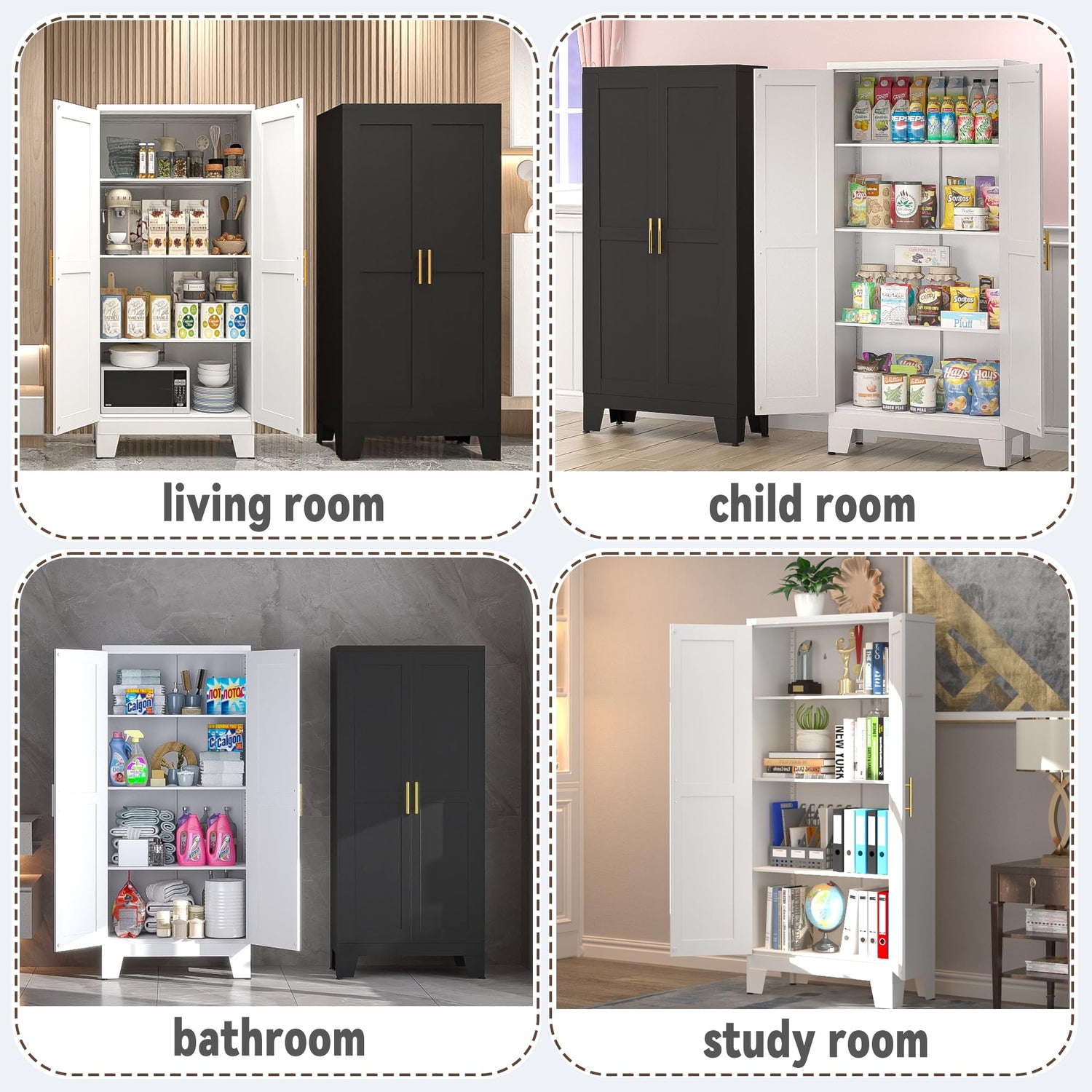 GAIOUS 61.02" Pantry Cabinet, Kitchen Pantry Storage Cabinets with Adjustable Shelves and Feet, White Pantry Storage Cabinet for Kitchen, Dining GAIOUS