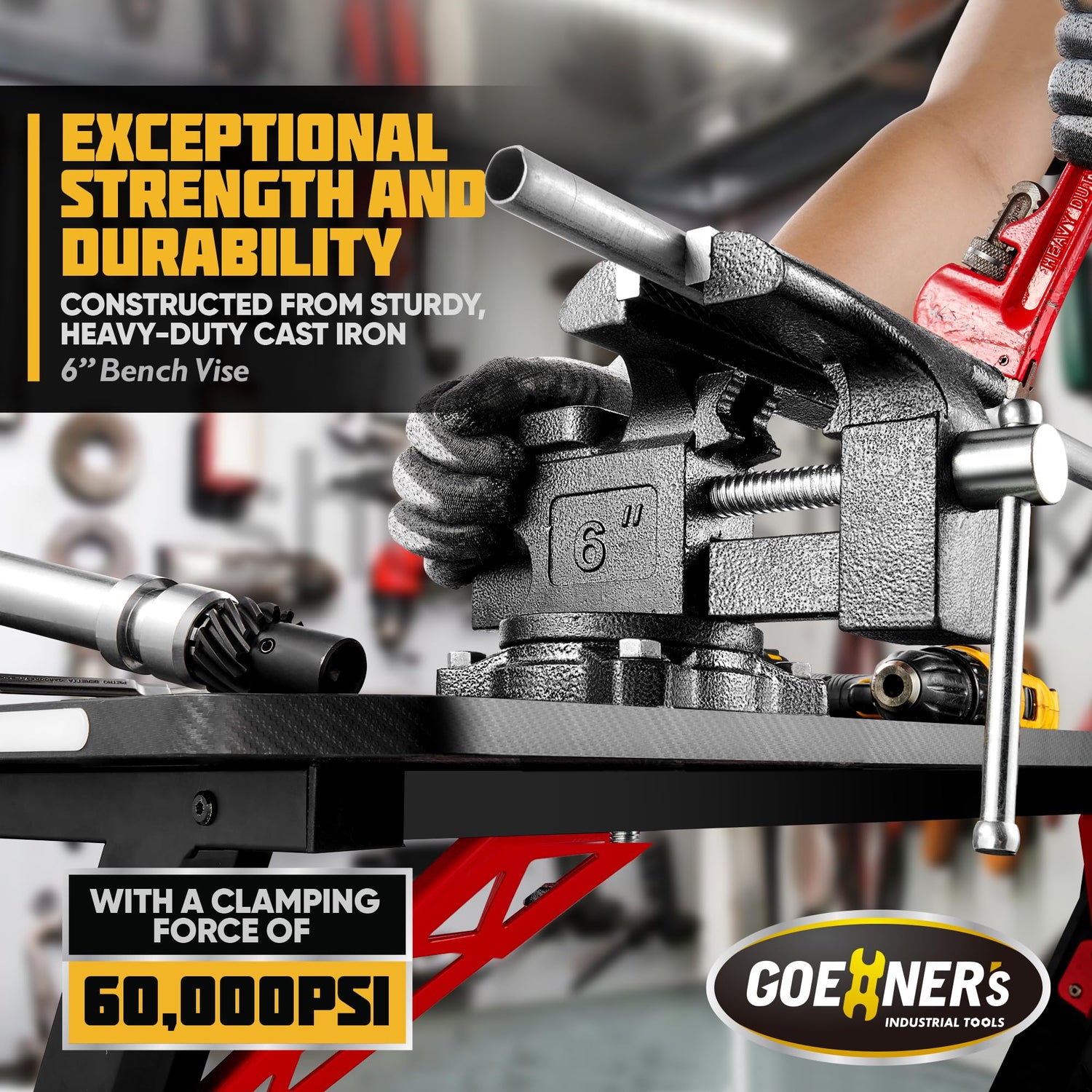 Bench Vise 6” - Table Vice For Workbench, Utility Vise with Heavy Duty Cast Iron, Multi-Jaw, 270 Degree Swivel Base, Larger Anvil, Easy Adjustment GOEHNER's