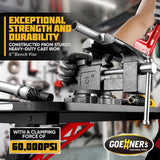 Bench Vise 6” - Table Vice For Workbench, Utility Vise with Heavy Duty Cast Iron, Multi-Jaw, 270 Degree Swivel Base, Larger Anvil, Easy Adjustment GOEHNER's