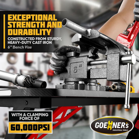 Bench Vise 6” - Table Vice For Workbench, Utility Vise with Heavy Duty Cast Iron, Multi-Jaw, 270 Degree Swivel Base, Larger Anvil, Easy Adjustment GOEHNER's