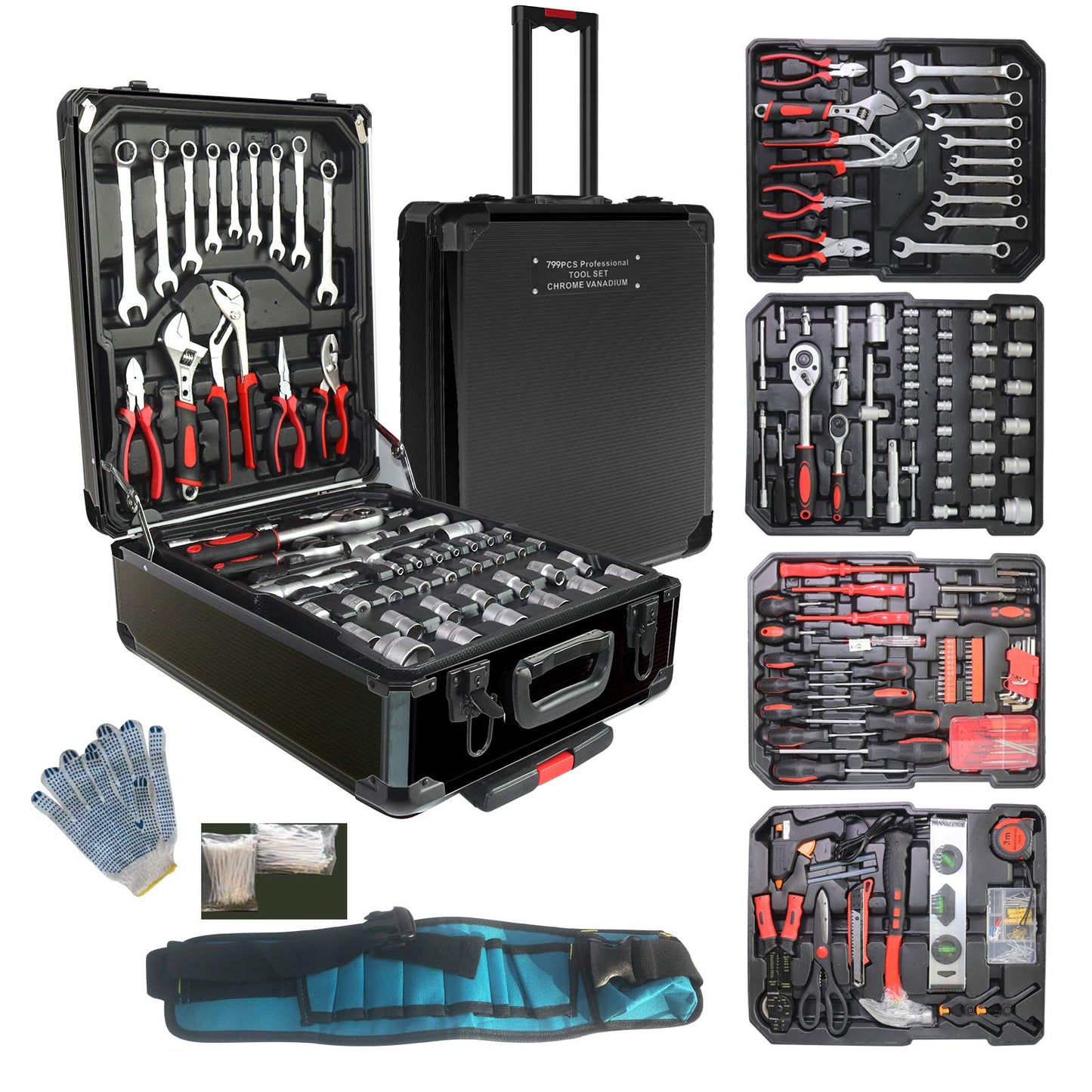 Tool Sets for Men, Tool Box with Tools, Tool Kit with Rolling Tool Box, Complete Tool Box Set,Household Tool Set, Aluminum Trolley Case Tool Setas, - WoodArtSupply