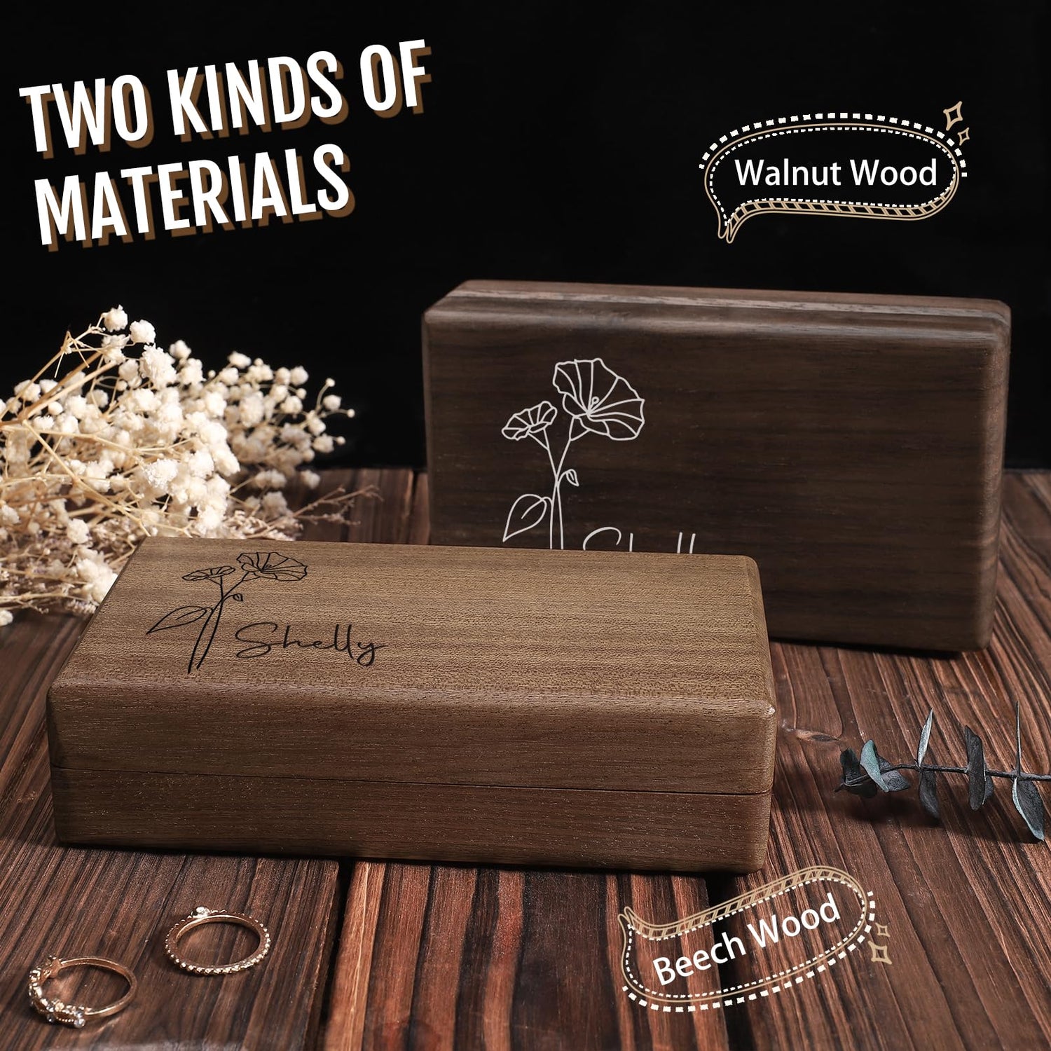 Zhamate Personalized Gifts for Women Girls-Custom Jewelry Box Wooden with Birth Flower Name, Birthday Gifts, Wedding Gift for Bridesmaids, Mom Gifts Zhamate