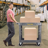 ELAFROS Heavy Duty Plastic Utility Cart 34 x 17 Inch - Work Cart Tub Storage W/Deep Shelves and Full Swivel Wheels Safely Holds up to 550 lbs - 2 ELAFROS