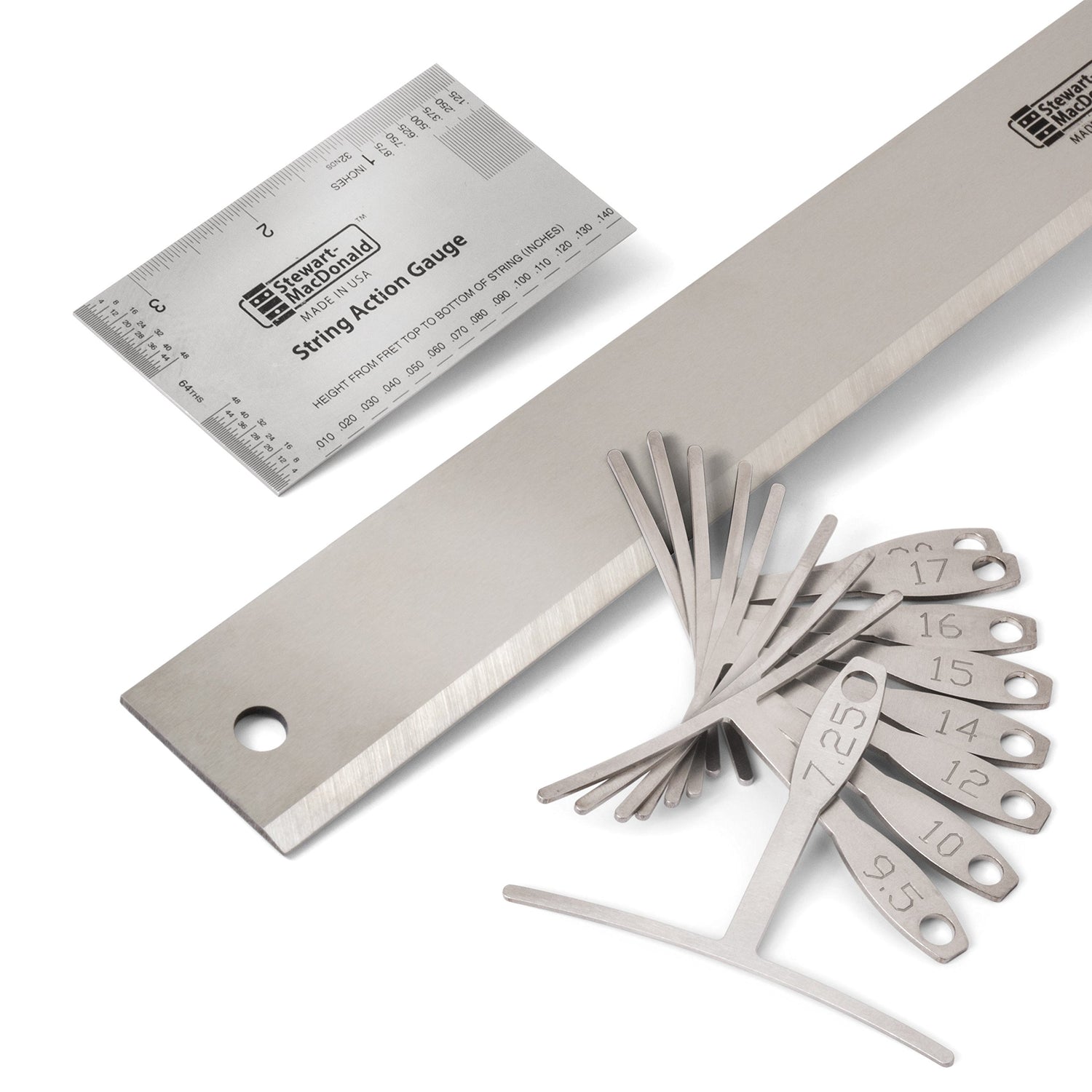 StewMac Basic Guitar Setup Kit - Inches | Includes String Action Gauge, 18" Precision Straightedge, and 9 Understring Radius Gauges | Professional, StewMac