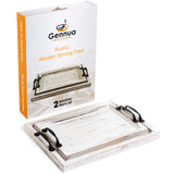 Rustic Serving Tray with Handles - 2 Nesting Trays for Serving Food - Wooden Tray for Decor, Coffee Table & Ottoman - Large Serving Tray with Gennua Kitchen