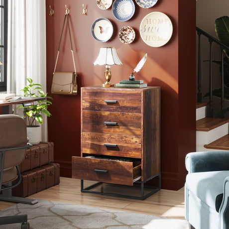 WLIVE Dresser for Bedroom with 4 Drawers, Nightstand, Chest of Drawers, Tall Dresser Drawers with Sturdy Metal Frame for Hallway, Living Room, WLIVE