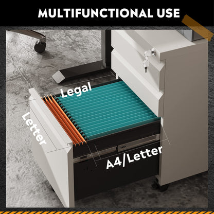 DEVAISE 3-Drawer Mobile File Cabinet (Under Office Desk), Assembled Except Casters, Fits Letter/Standard Sizes, White - WoodArtSupply