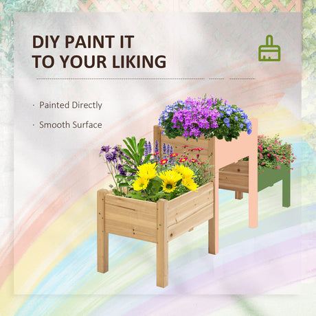 Outsunny Raised Garden Bed with 3 Planter Box, Elevated Wooden Plant Stand with Drainage Holes, for Vegetables, Herb and Flowers, Natural Outsunny