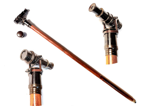 Nautical Wooden Walking Stick/Cane with Vintage Brass Victorian Telescope Handle (Black Antique) Rustic Vintage Home Decor Gifts THOR INSTRUMENTS