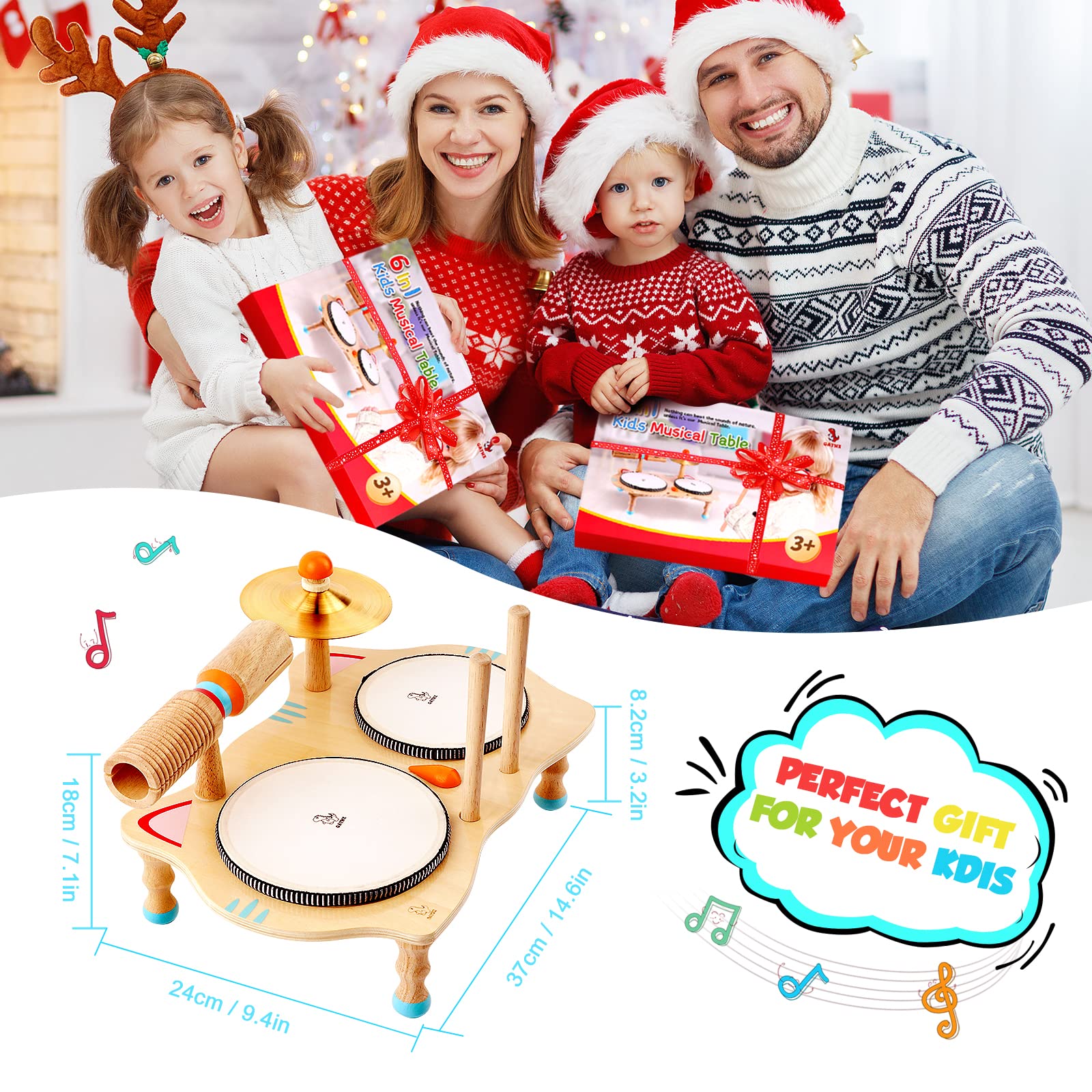 oathx Kids Drum Set All in One Montessori Musical Instruments Set Toddler Toys Natural Wooden Music Kit Baby Sensory Toys Months Birthday Gifts for - WoodArtSupply