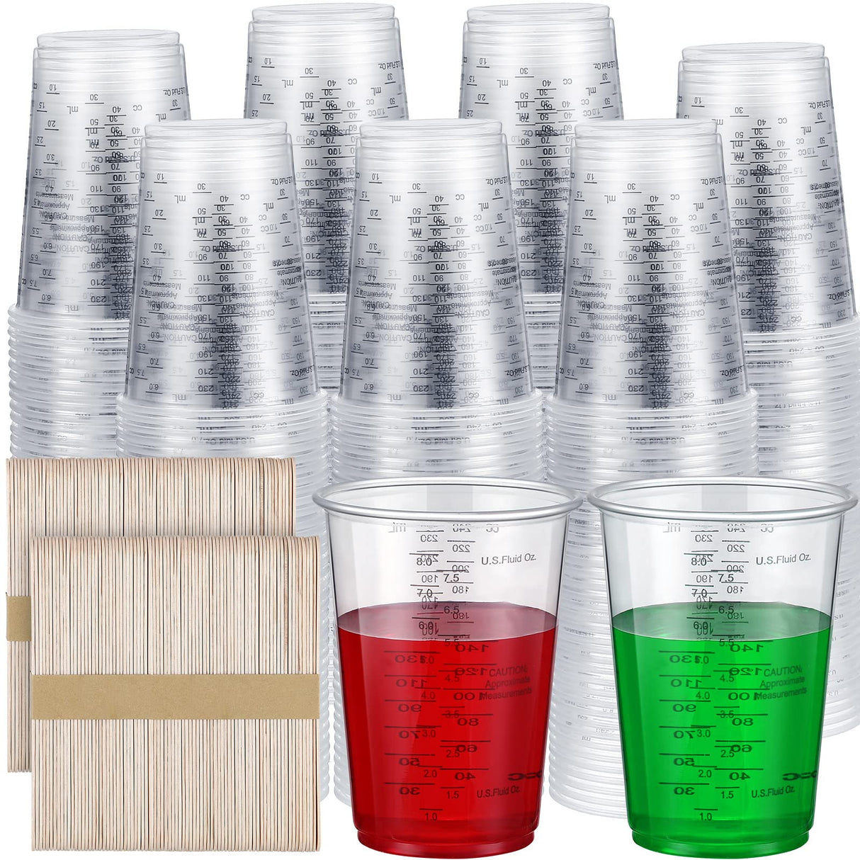300 Pieces 8 oz Plastic Measuring Cups with 300 Wooden Mixing Sticks Disposable Measuring Cups for Epoxy Resin Mixing Cups for Liquid Measuring, Yunsailing