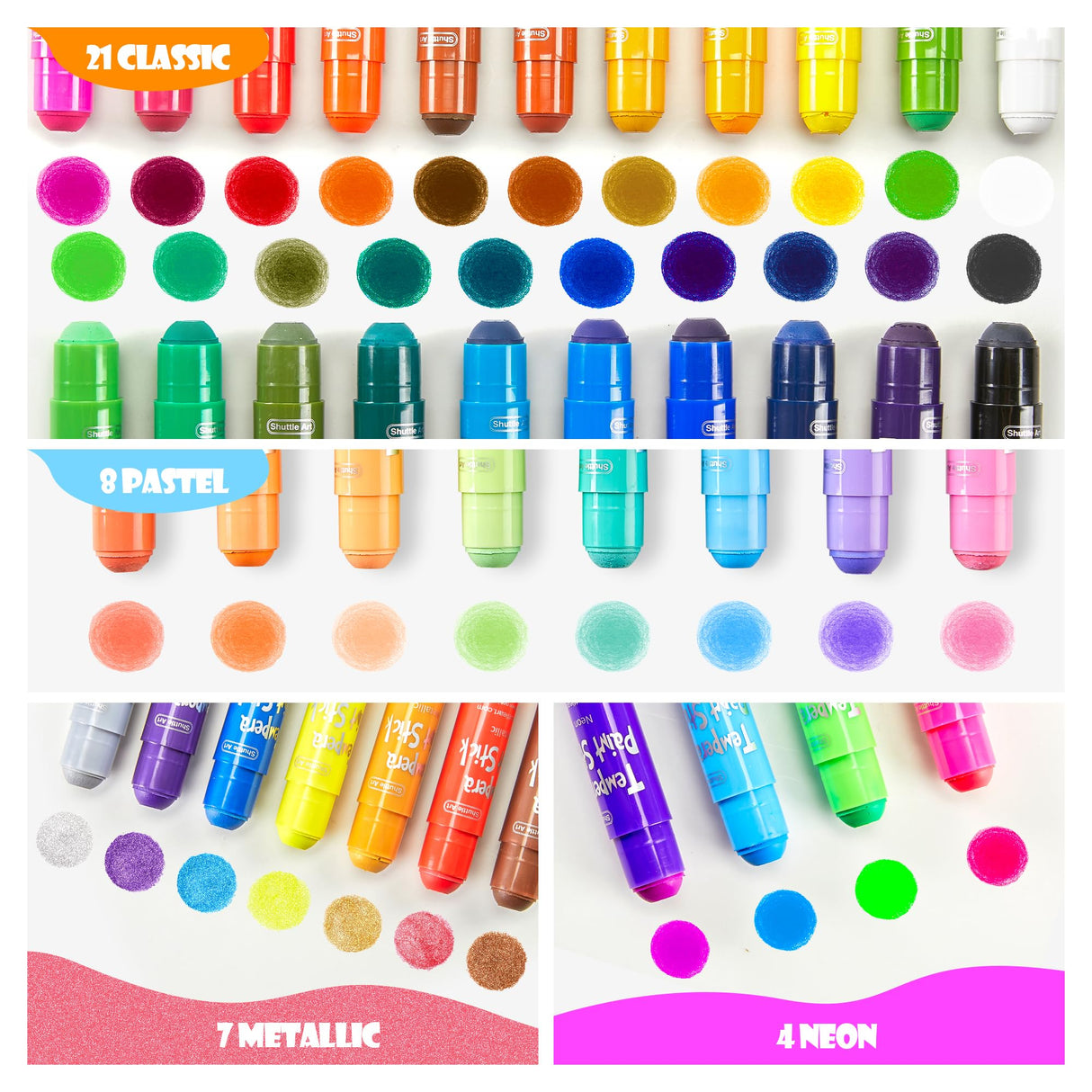 Tempera Paint Sticks, 40 Colors Solid Tempera Paint for Kids, Super Quick Drying, Works Great on Paper Wood Glass Ceramic Canvas Shuttle Art