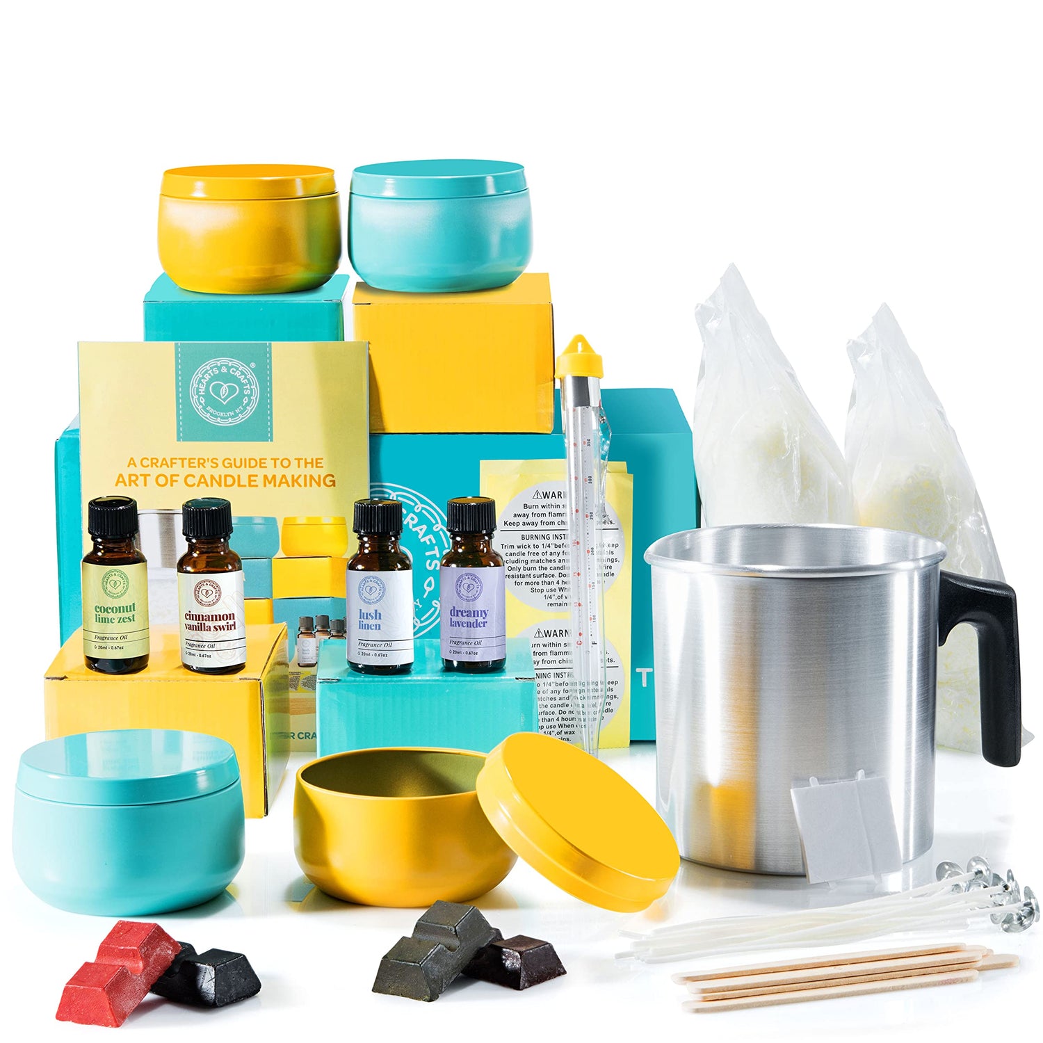 Hearts & Crafts DIY Complete Soy Wax Candle Making Kit - 2lbs Soy Candle Wax and All Candle Making Supplies Included and Candle Jars - Complete DIY Hearts & Crafts