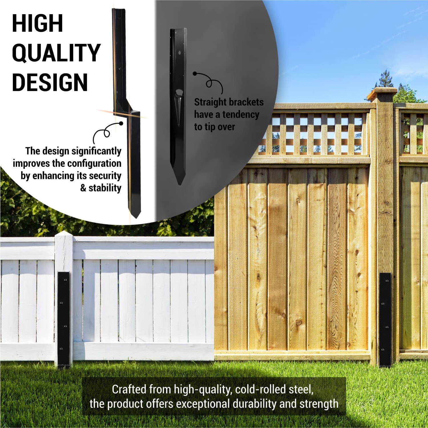 WIMART Fence Post Repair Kit, Heavy Duty Steel Fence Post Anchor Ground Spike for Repair Tilted, Broken Wood Fence Post (Black - Set 1) WIMART