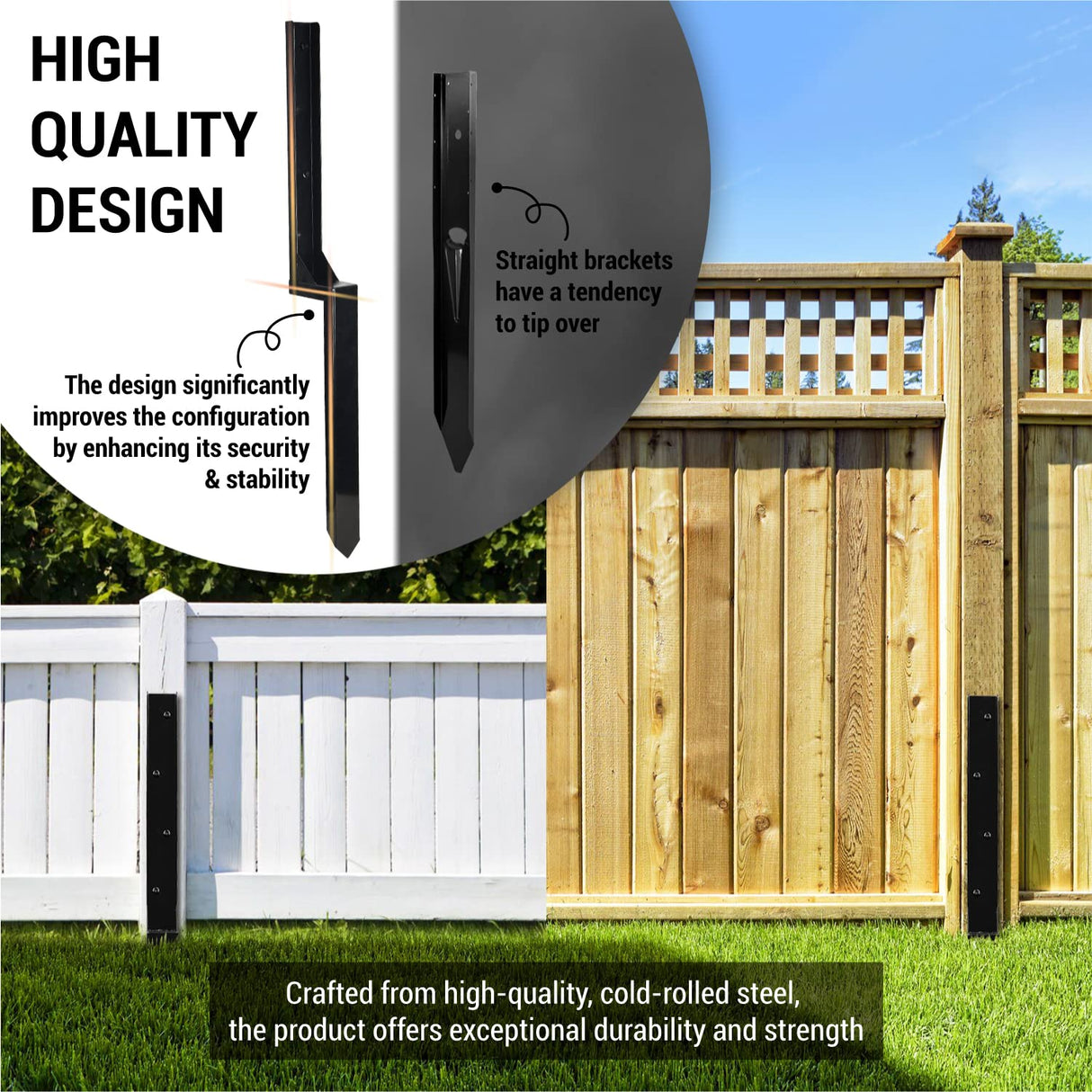 WIMART Fence Post Repair Kit, Heavy Duty Steel Fence Post Anchor Ground Spike for Repair Tilted, Broken Wood Fence Post (Black - Set 1) WIMART