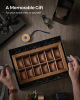 SONGMICS 12-Slot Watch Box, 2-Tier Watch Display Case with Large Glass Lid, Removable Watch Pillows, Velvet Lining, Jewelry Box, Gift Idea, Rustic SONGMICS