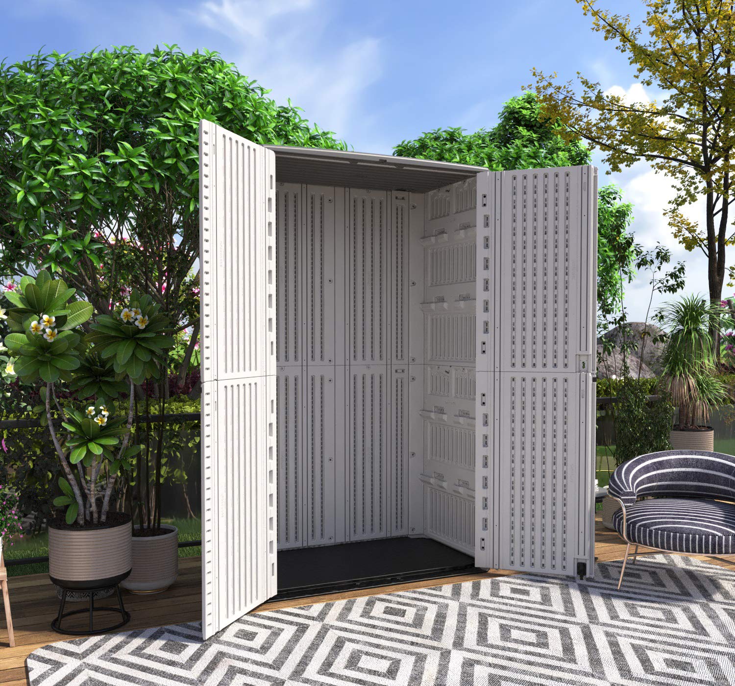 HOMSPARK Vertical Storage Shed Weather Resistance, Double-Layer Outdoor Storage Cabinet for Backyards and Patios Accessories, (50 in. L x 29 in. W x HOMSPARK