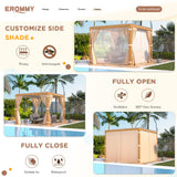 EROMMY Louvered Pergola 10' x 10' Outdoor Hard Top Gazebo with Wooden Grain Aluminum Frame and Adjustable Metal Rainproof Roof for Garden & Patio, EROMMY