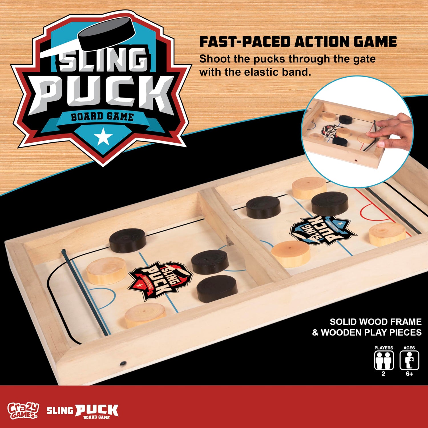 Sling Puck Board Game I Table Top Puck Table Game I Wooden Family Games, Fast Sling Puck Game, Football Slingshot Game I Table Top Hockey Game for Crazy Games