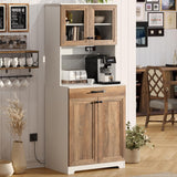 Kitchen Pantry Cabinet, Farmhouse Sideboard Buffet Cabinet with Charging Station and LED Light, Freestanding Kitchen Hutch Storage Cabinet with NEWOWNDS