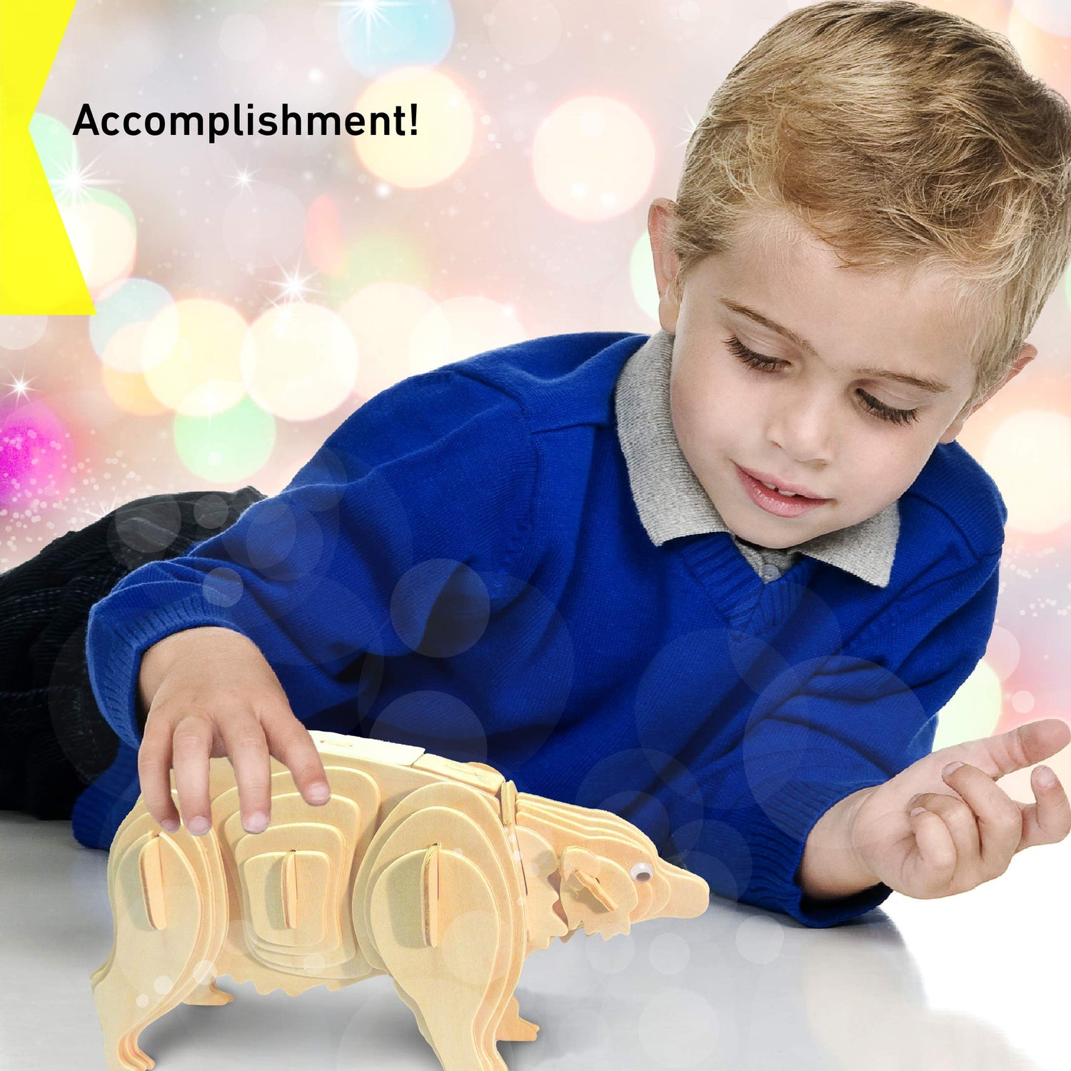 Puzzled 3D Puzzle Black Bear Wood Craft Construction Model Kit, Fun & Educational DIY Animal Wooden Toy Assemble Model Unfinished Crafting Hobby Puzzled