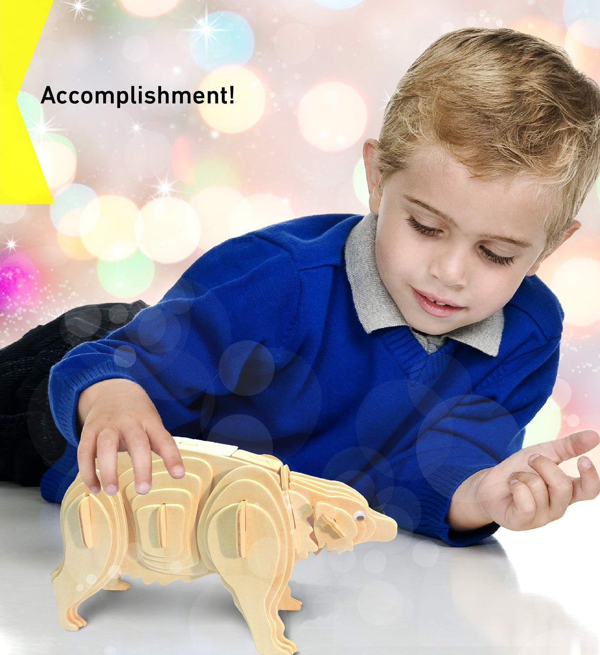 Puzzled 3D Puzzle Black Bear Wood Craft Construction Model Kit, Fun & Educational DIY Animal Wooden Toy Assemble Model Unfinished Crafting Hobby Puzzled